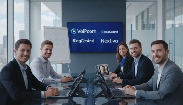 Modern office team using business phone systems