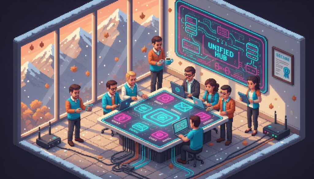 Office with interactive business messaging platform