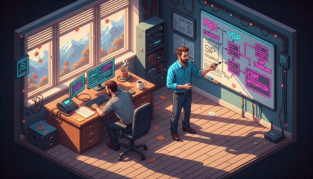 Two IT pros discuss business telephony diagram