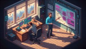 Two IT pros discuss business telephony diagram