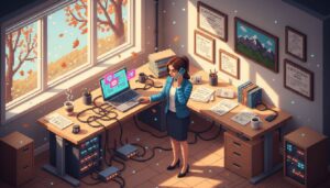 Professional using cloud phone in bright office