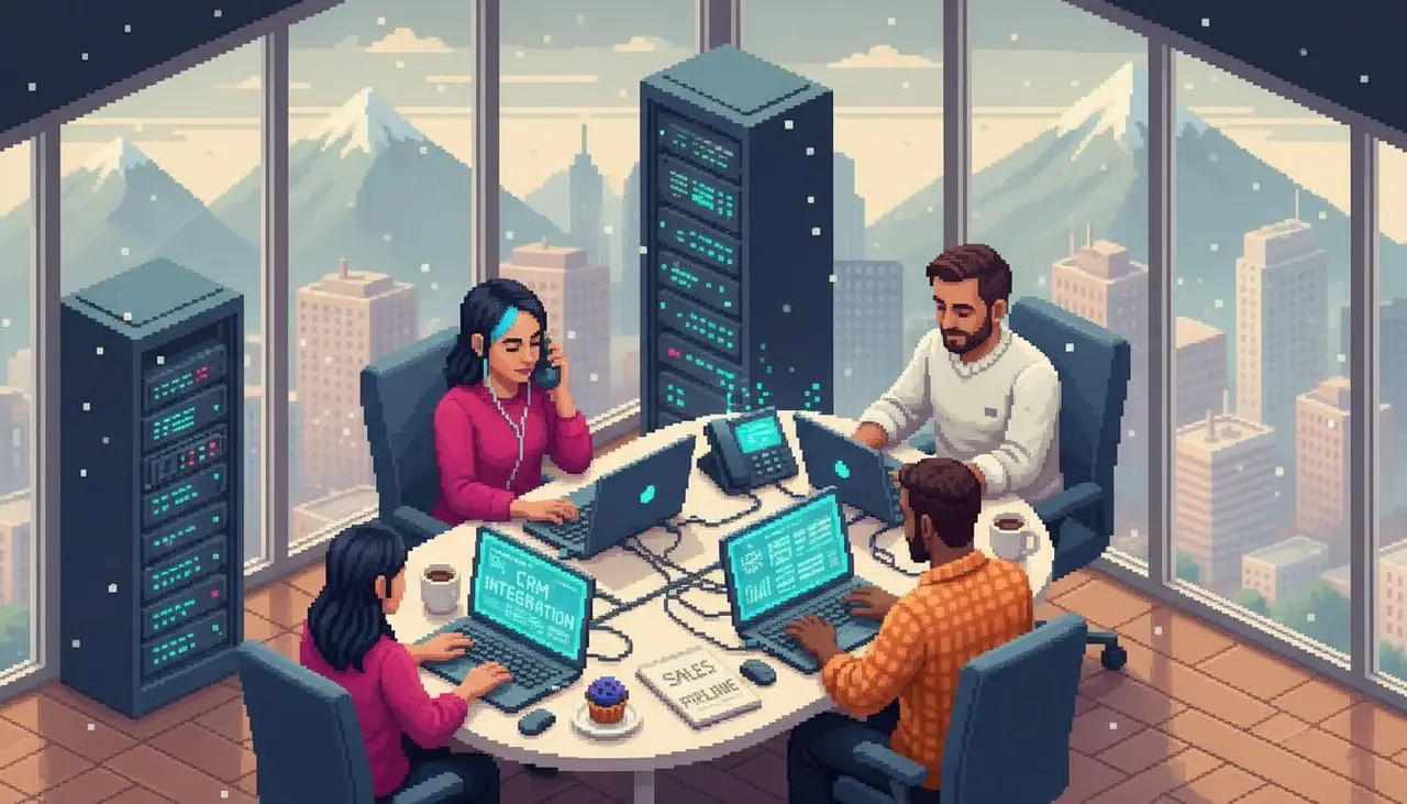 Business team works with VoIP phones