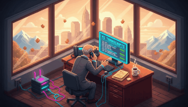 Attorney using phone and AI system in office