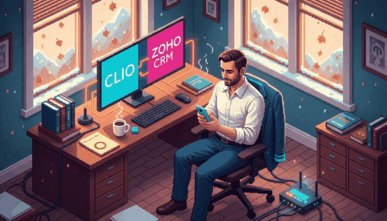 Attorney using phone and computer in law office