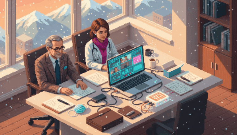 Attorney and physician collaborating on cloud tools