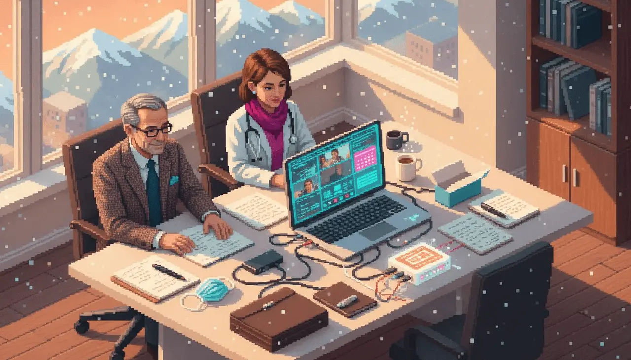 Attorney and physician collaborating on cloud tools