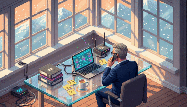 Law firm partner on cloud phone in office