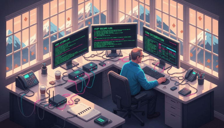 IT manager reviews VoIP security in office