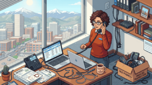 Small business owner making VoIP phone call