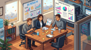 Business team collaborating on SMS strategy