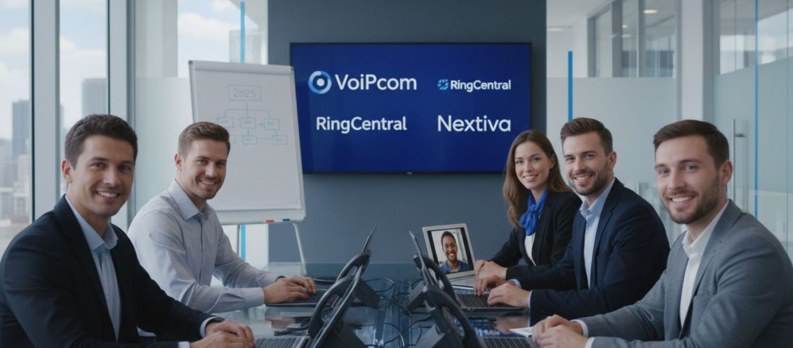 Modern office team using business phone systems