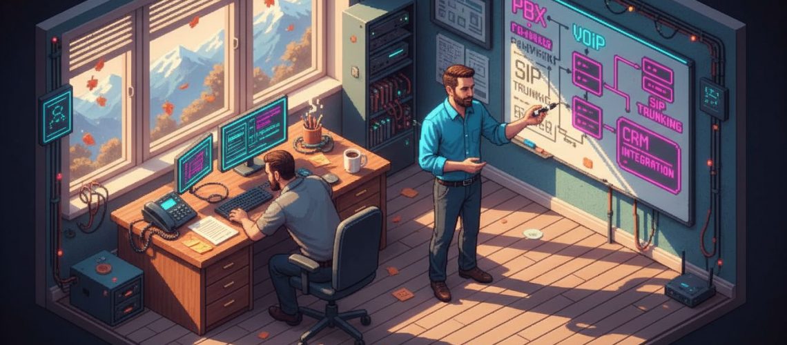 Two IT pros discuss business telephony diagram